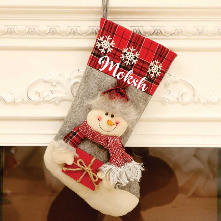 Personalized Red Gifts And Snowflake Felt Stockings For Christmas Decoration