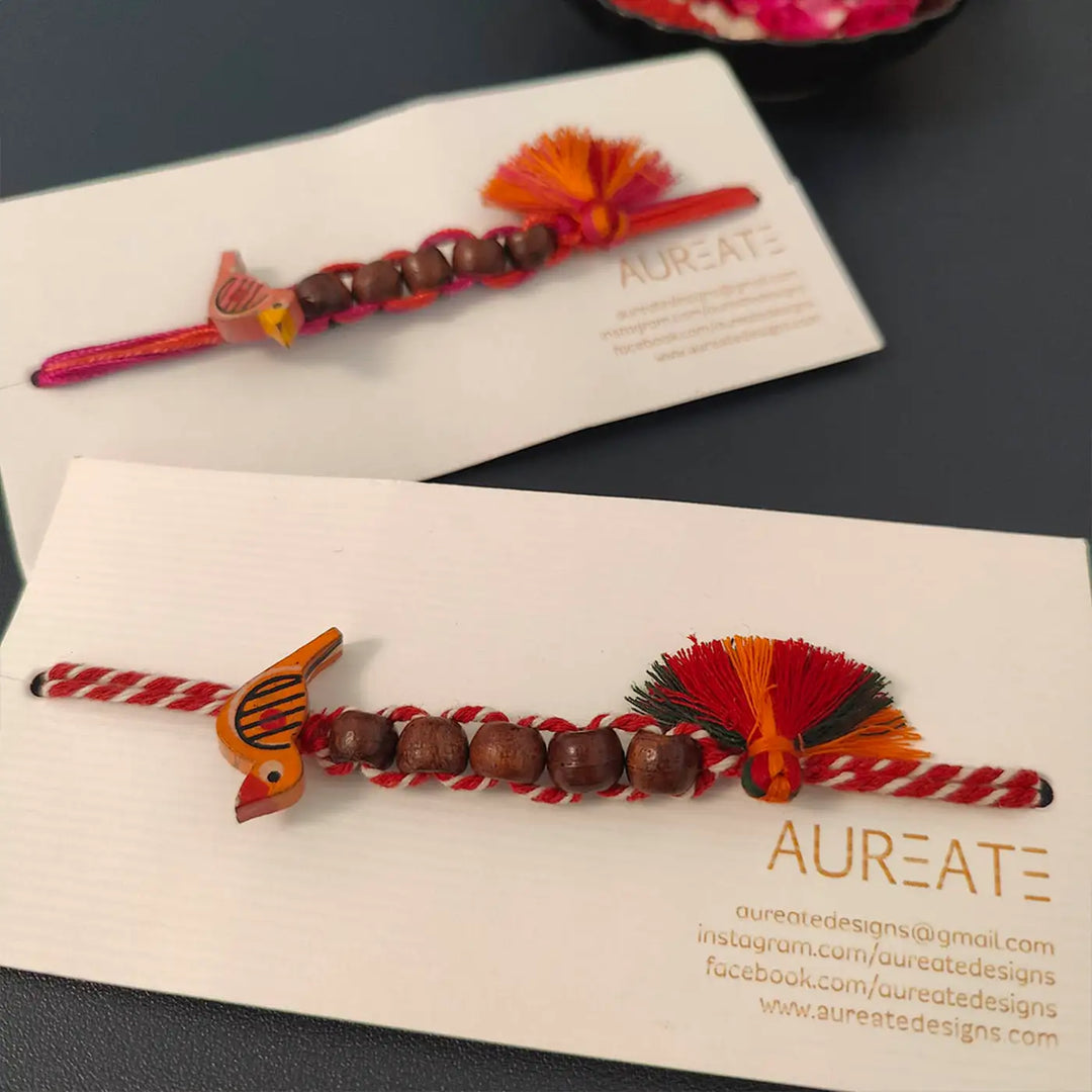 Handmade Beaded Bird Rakhi With Roli Chawal | Set Of 2