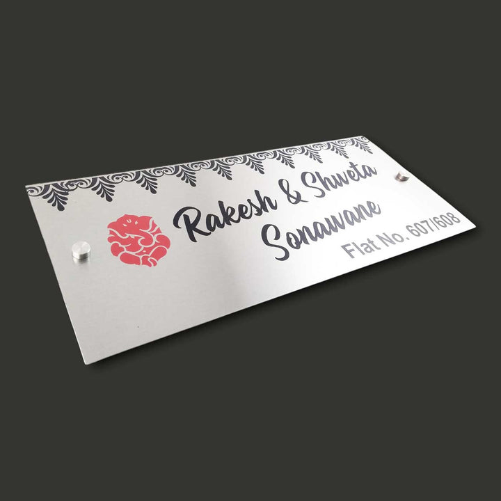 Personalized Engraved Ganesha Theme Minimalist Stainless Steel Name Plate