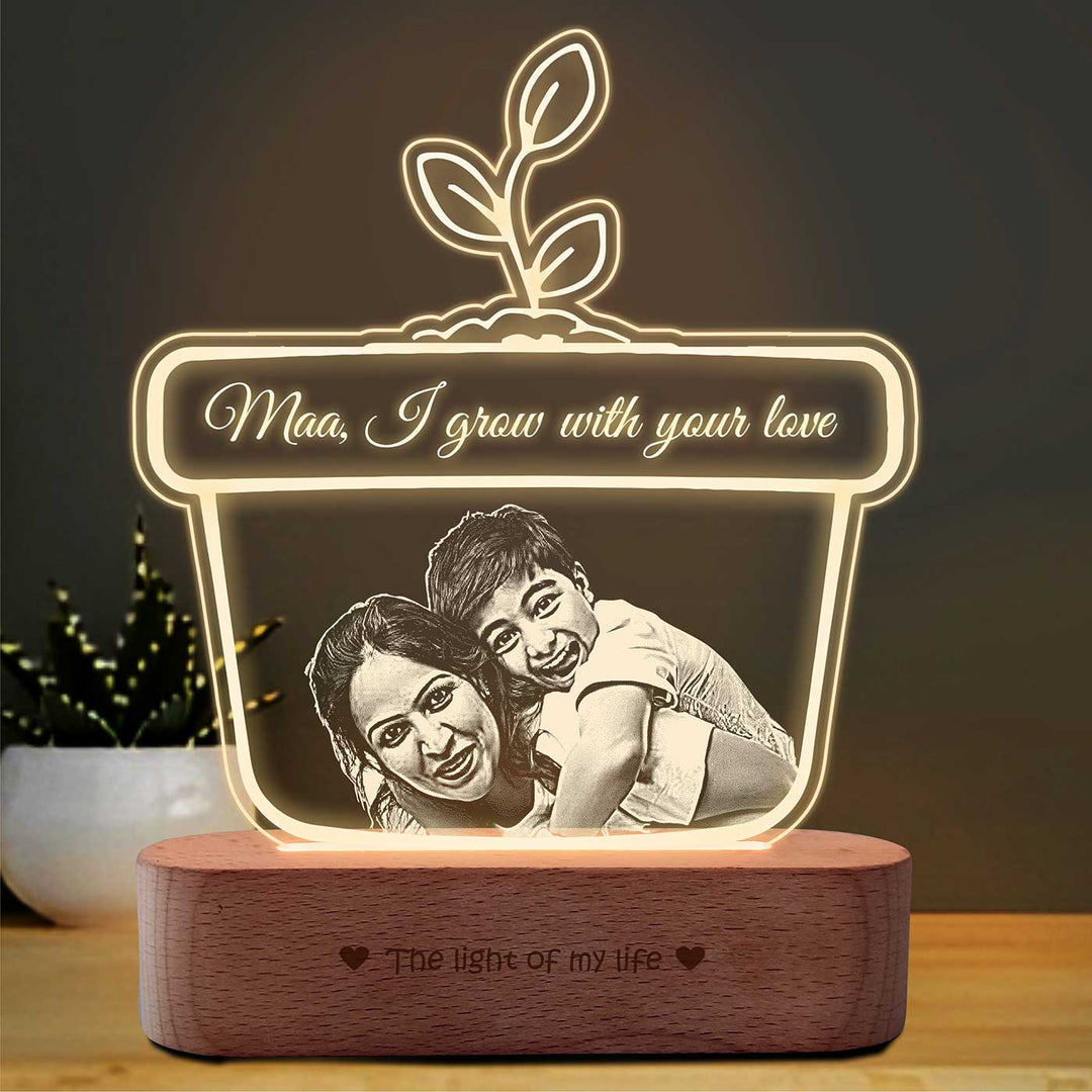 Photo Personalized "Maa I Grow With Your Love" Engraved Acrylic Lamp For Mothers