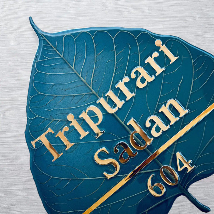 Personalized Blue Leaf Shaped Resin Name Plate