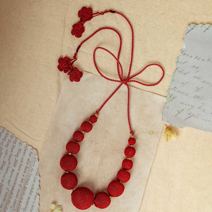 Handmade Crochet Red Gulnaar Passion Bead Necklace
