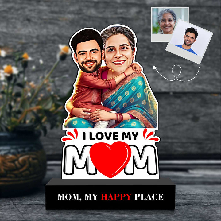 Photo Personalized "Mom, My Happy Place" MDF Wood Caricature Cutout For Mothers