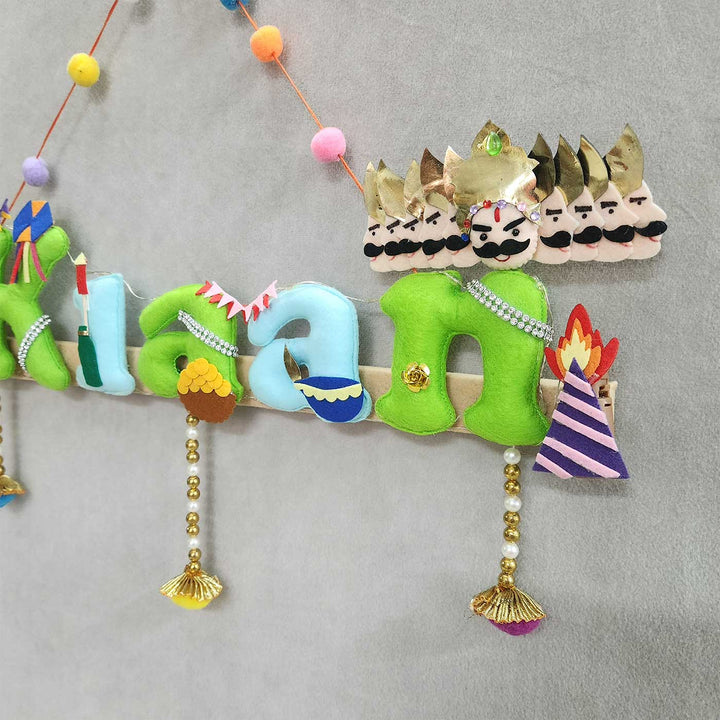 Personalized Shri Ram Ji & Ravan Theme Felt Kids Name Plate