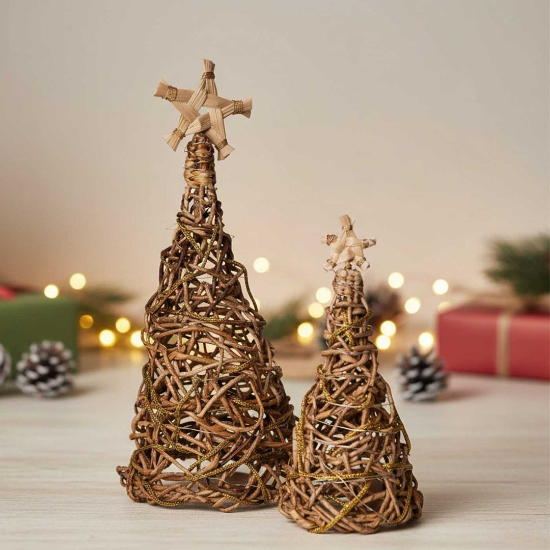 Handmade Banana Rope Star Top Christmas Tree Christmas Decor With Light