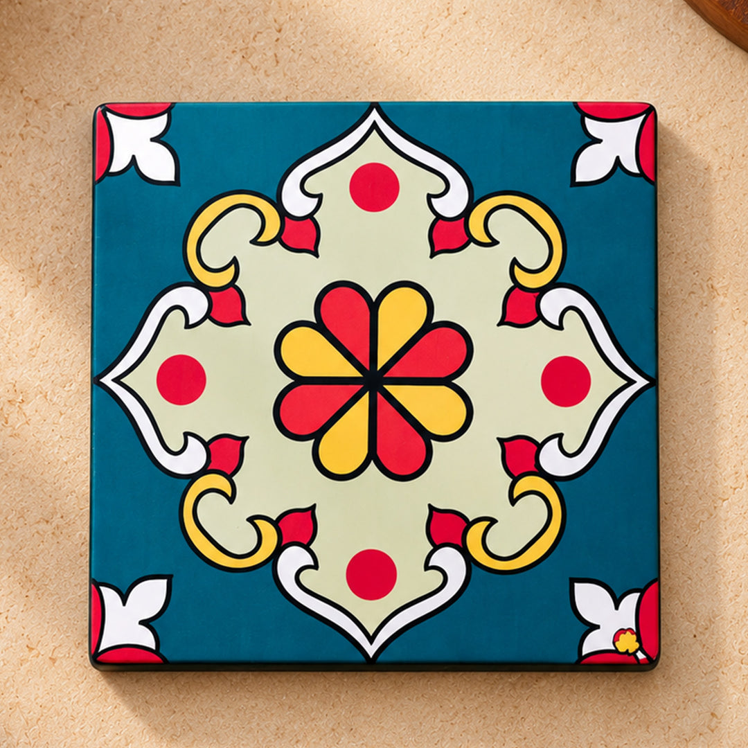 Set Of 6 | Hand-Painted Aathangudi Tiles Square Coaster Set For Festive Gifting