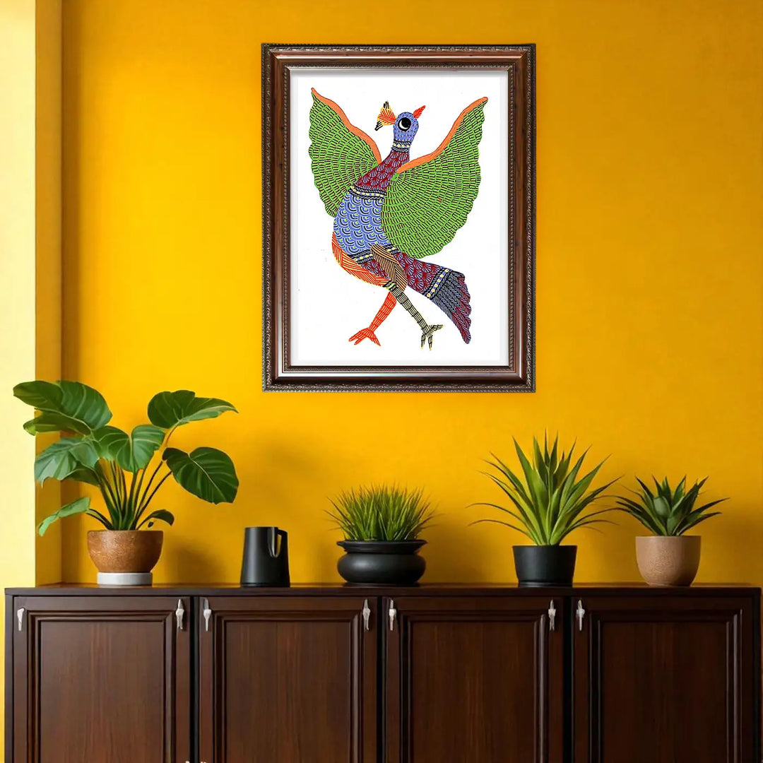 6 x 8 Inch | Dance of the Dawn | Original Hand painted Tribal Gond Art Painting | Acrylic Paints On Paper