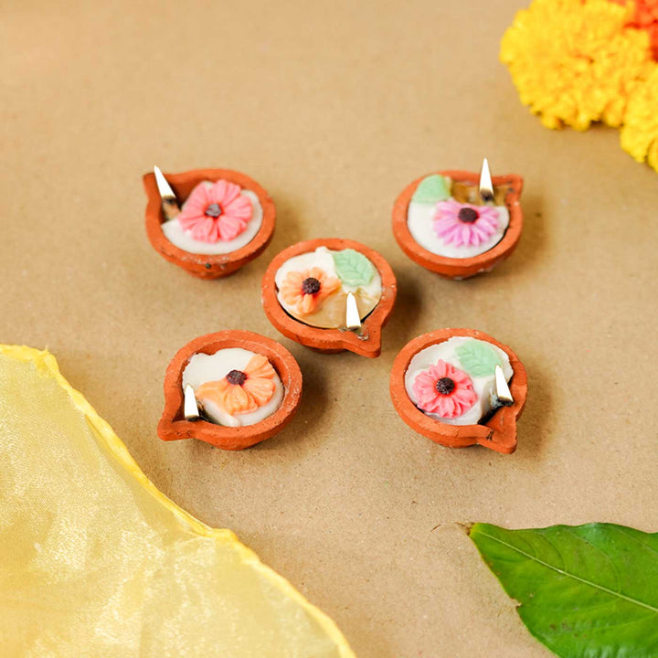 Handmade Traditional Terracotta Floral Candle | Set Of 5