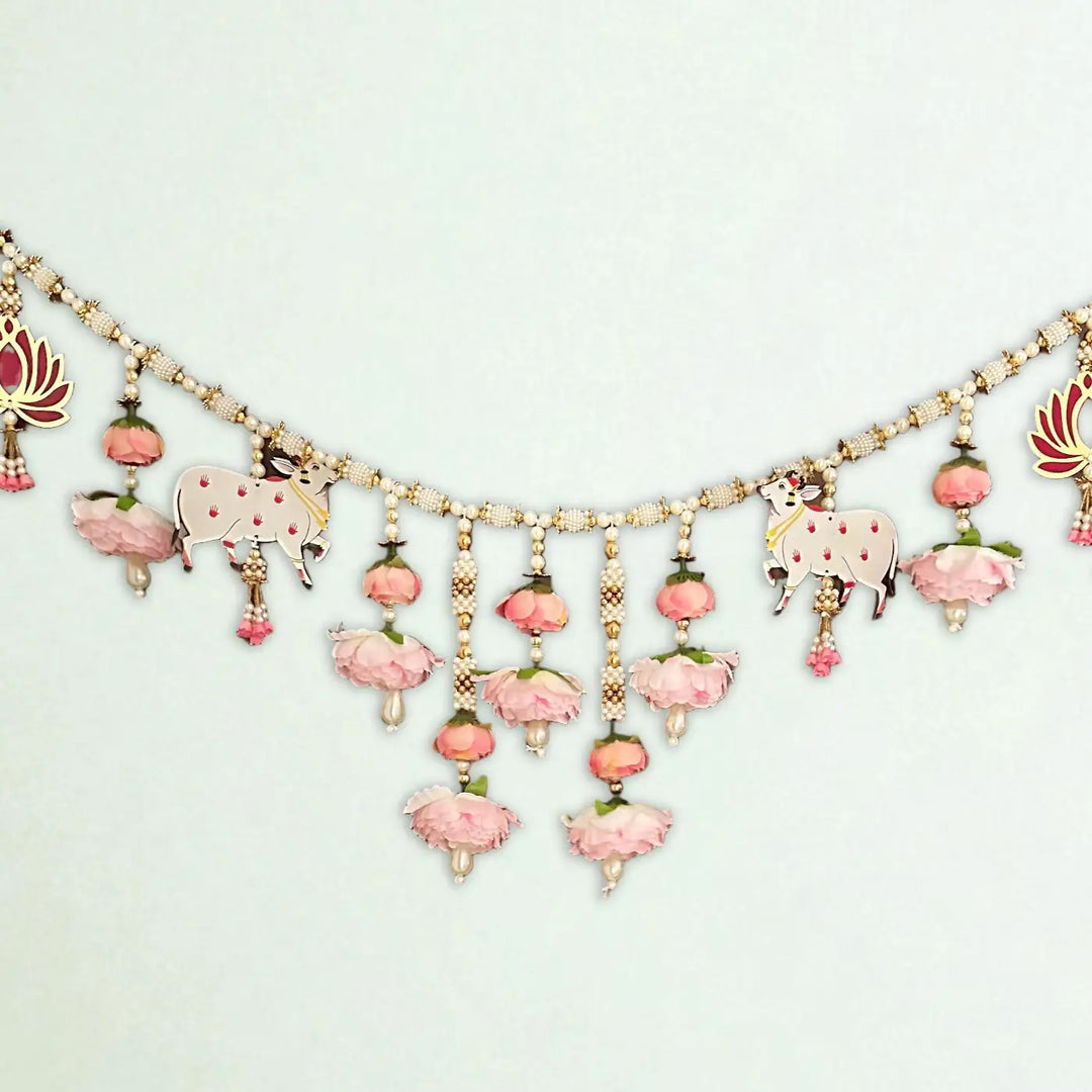 Handmade Pink Floral Pichwai Cow Toran