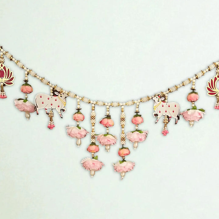 Handmade Pink Floral Pichwai Cow Toran