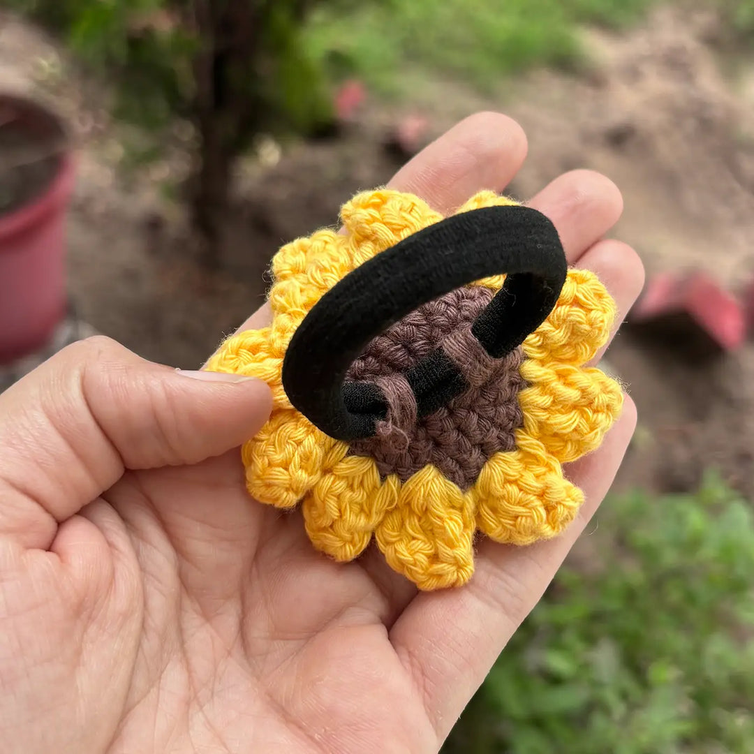 Handmade Crochet Sunflower Design Cotton Hair Tie