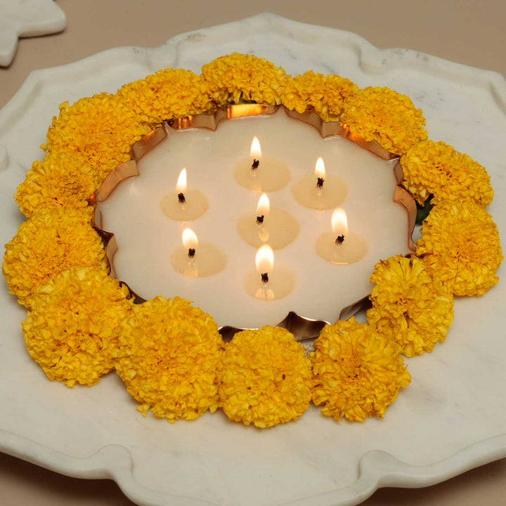 Handmade Urli Flower Design Wax Candle