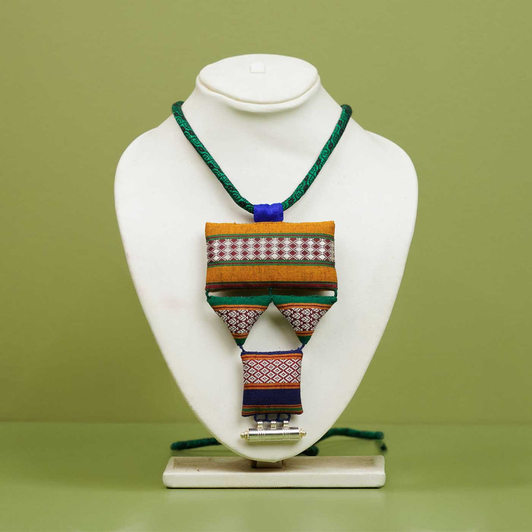 Handmade Gopuram Swarna Khunn Fabric Necklace With Silver Tawiz