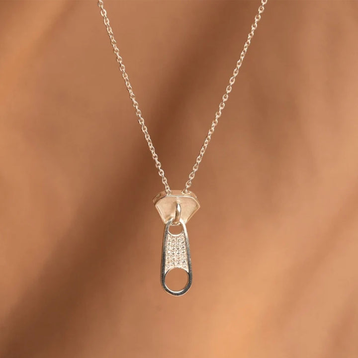 Handmade Zipper Design Silver Plated Brass Necklace