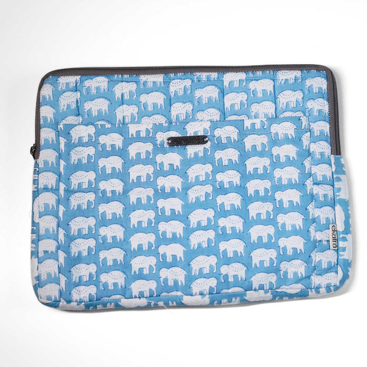 Blue Elephant Motif Laptop Sleeve