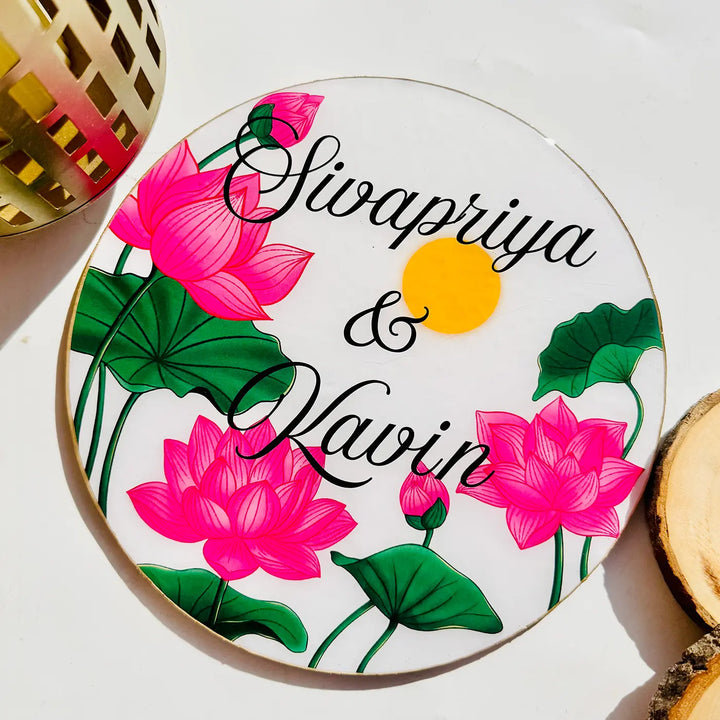 Personalized Round Lotus Theme Resin Name Plate