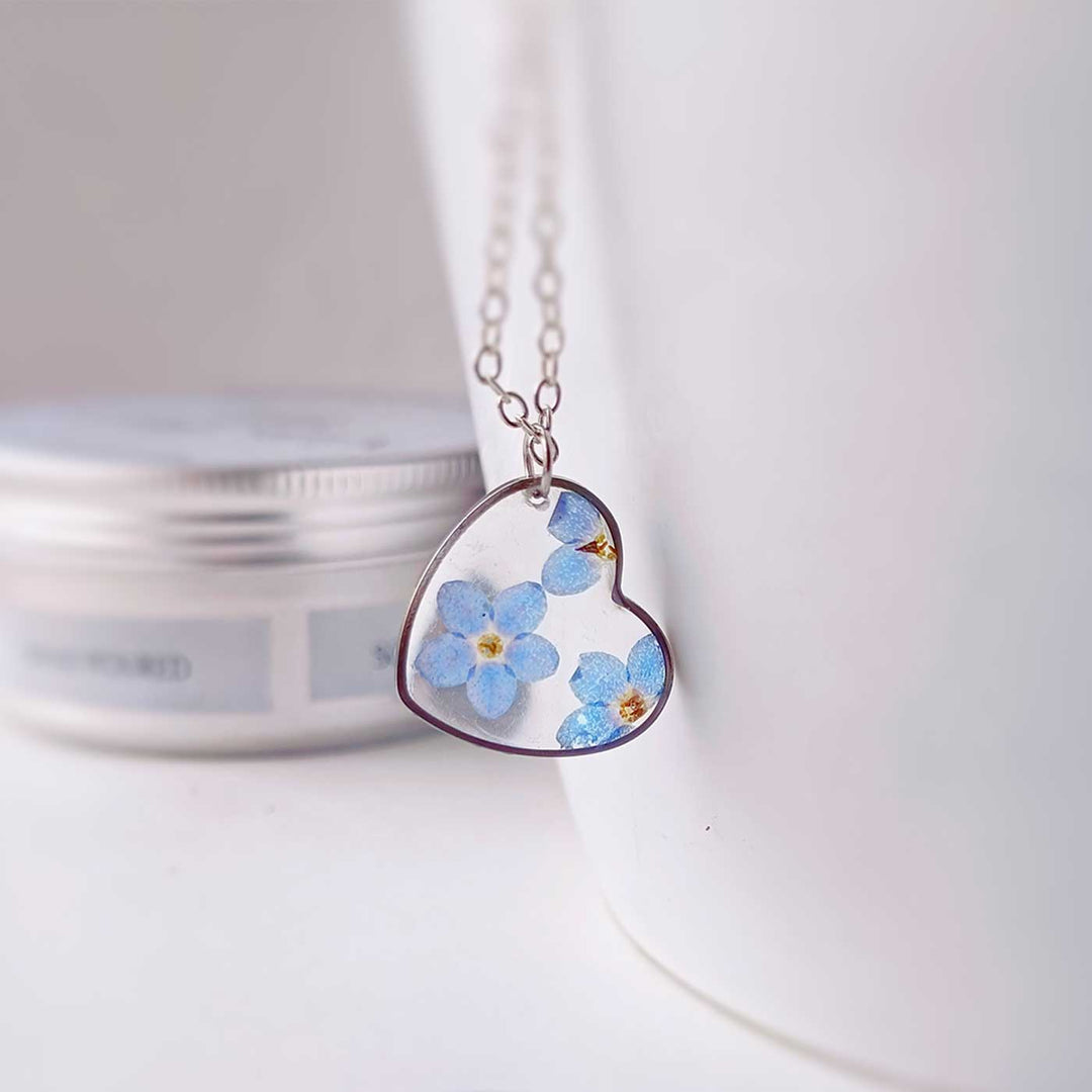 Kiss In Paris Blue Preserved Flower Stainless Steel Necklace