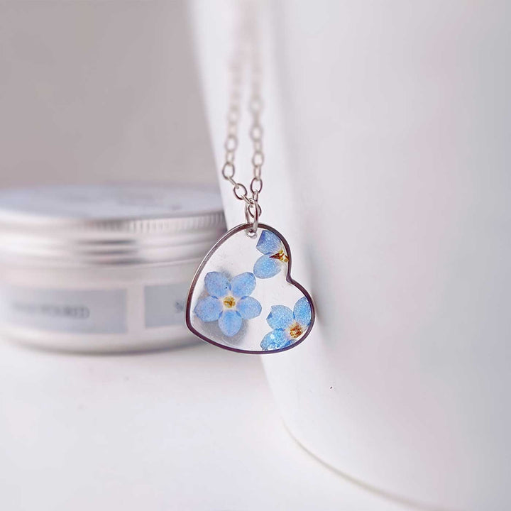 Kiss In Paris Blue Preserved Flower Stainless Steel Necklace