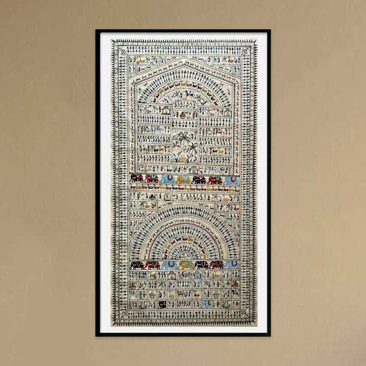40 X 16 Inch | Handmade Tussar Silk Saura Tribal Art Of Odisha Painting