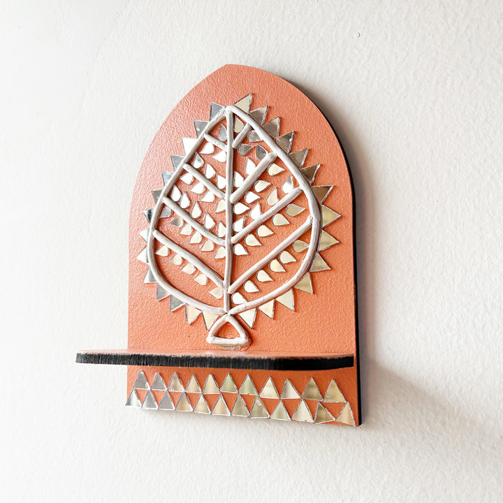 Hand-Painted Mirror Work Leaf Harmony MDF Wood Tealight Holder