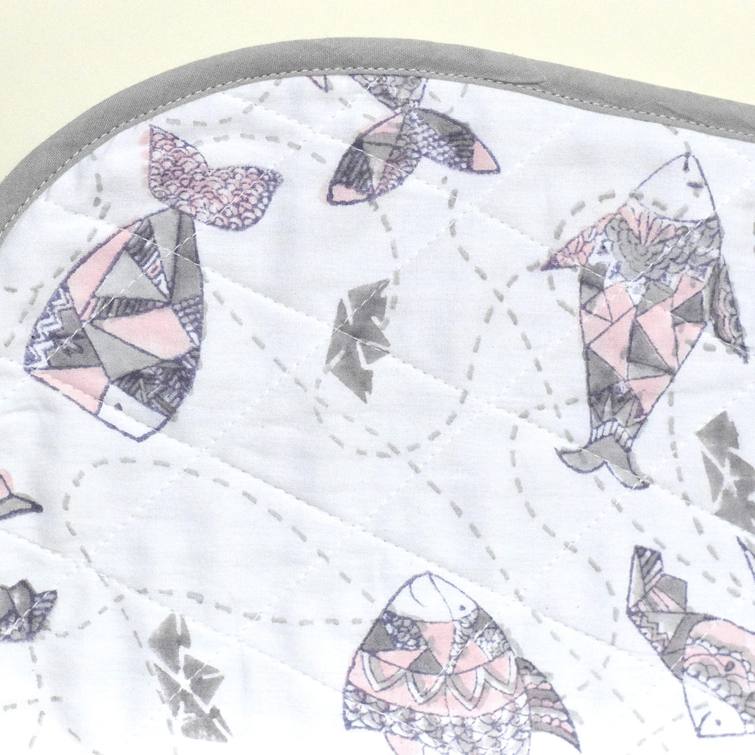 Block Printed Greyscale Aquarium Burp Cloth