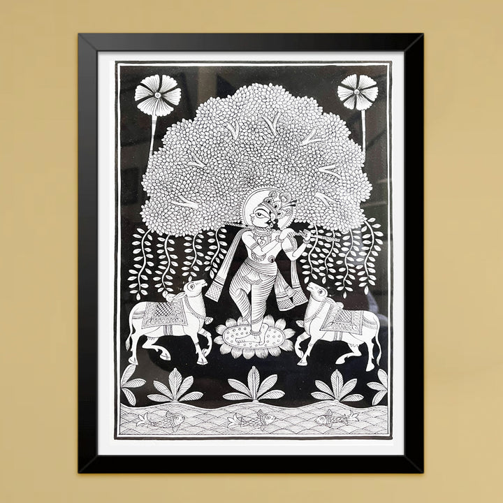 15 X 11 Inch | Krishna with Cows Paper Phad Painting