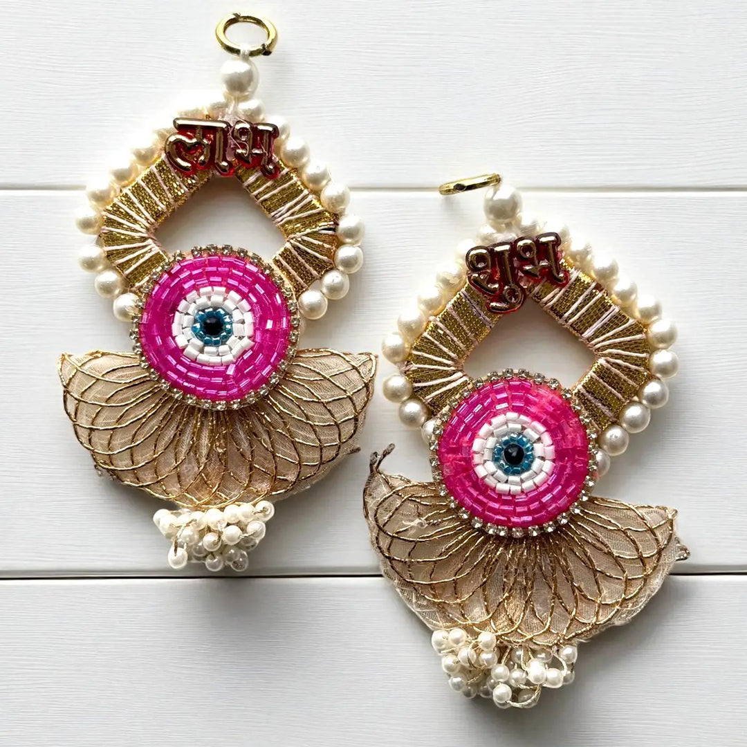 Handmade Beaded Evil Eye Shubh Labh Hangings | Set Of 2