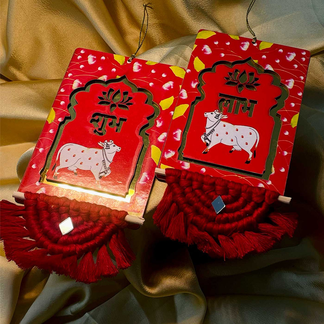 Handmade Macrame Pichwai Theme Cotton Shubh Labh Hangings