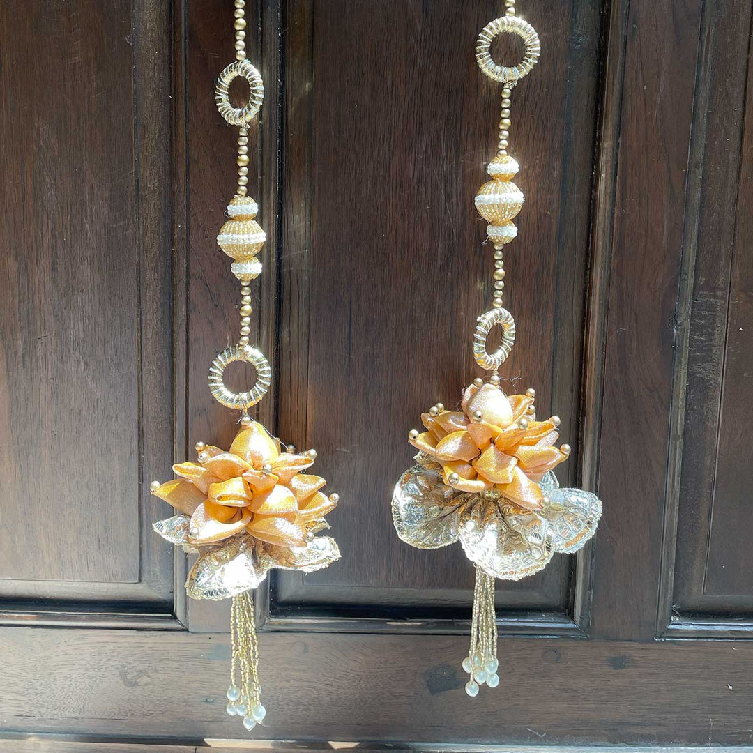 3 Pc | Handmade Padmini Lotus Gota Lace Banderwal Toran With Side Hangings