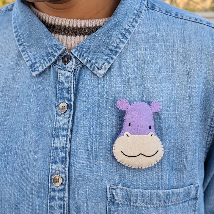 Handmade Rabbit, Hippopotamus, Crocodile & Giraffe Theme Felt Brooches | Set Of 4