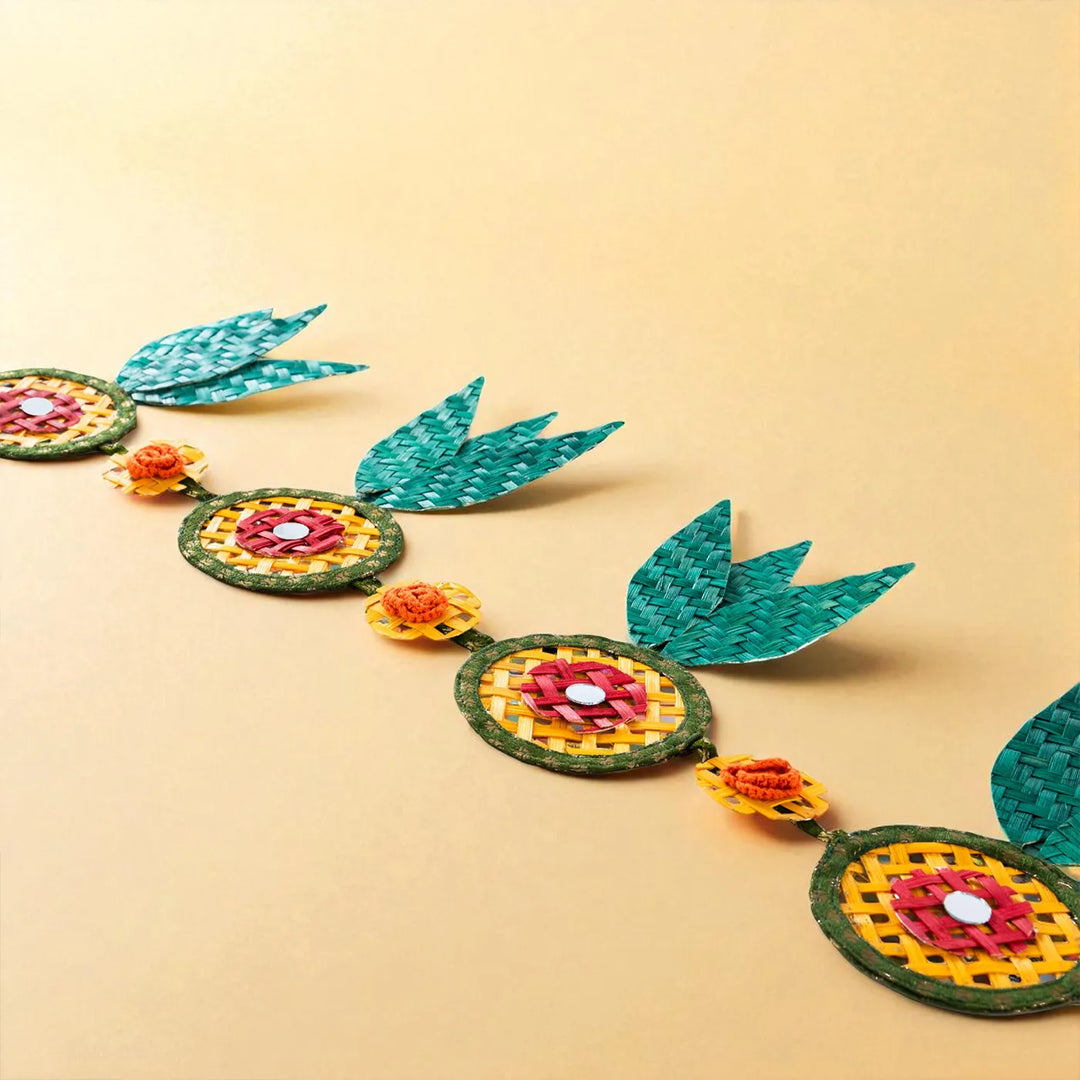 Multicoloured Mirror Embellished Eco-Friendly Handmade Woven Bamboo Hanging | 41 Inch x 9 Inch
