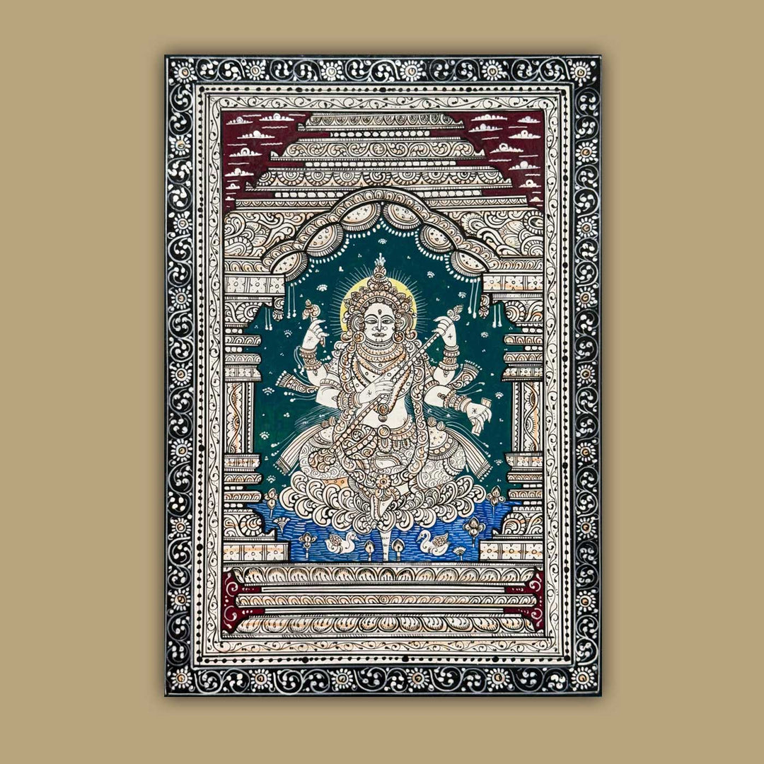 19 X 13 Inch | Handmade Canvas Saraswathi Painting