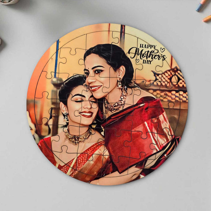 Photo Personalized Round "Happy Mother's Day" MDF Wood Puzzle