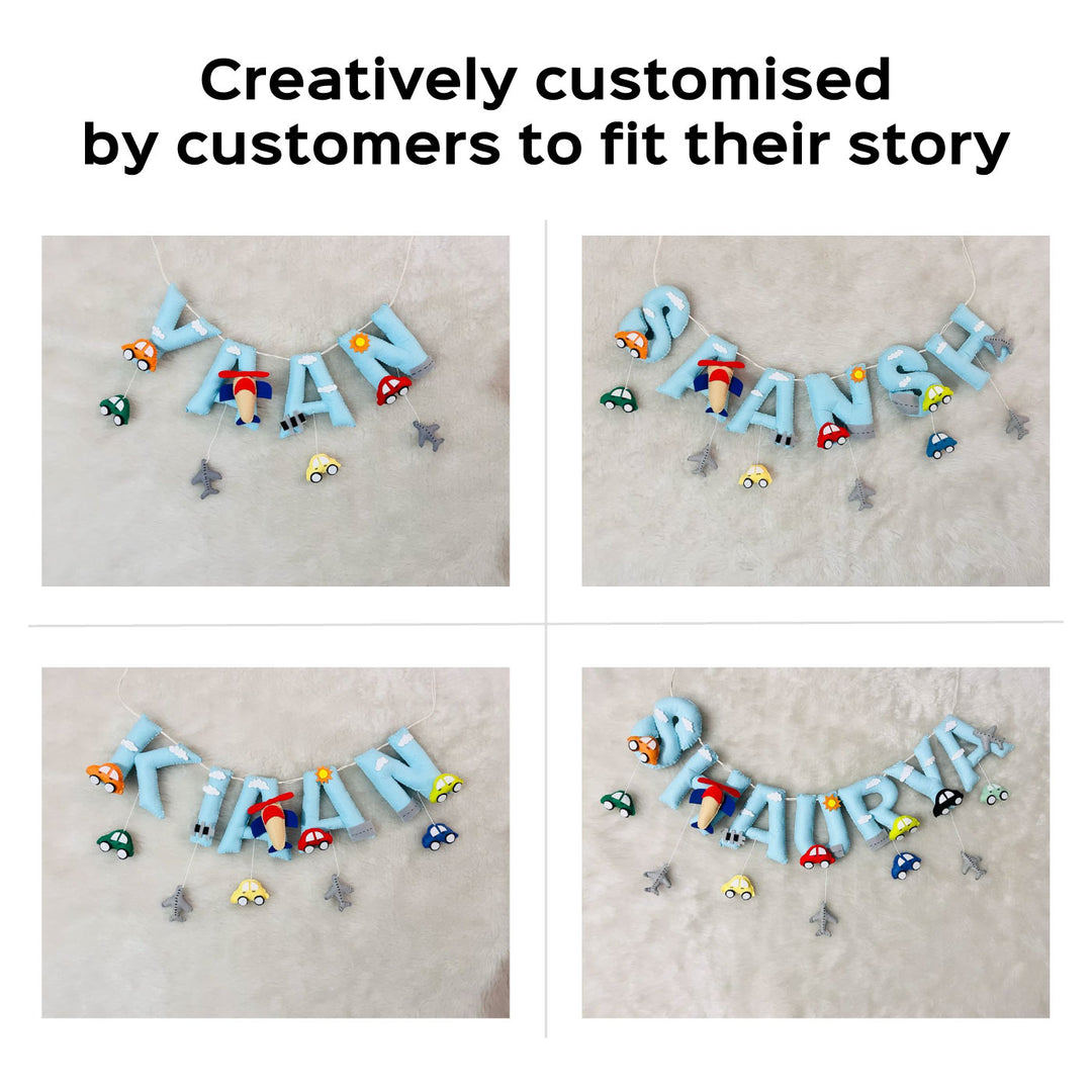 Handcrafted Personalized Cars Theme Bunting For Kids - Name Personalization Examples Hanging