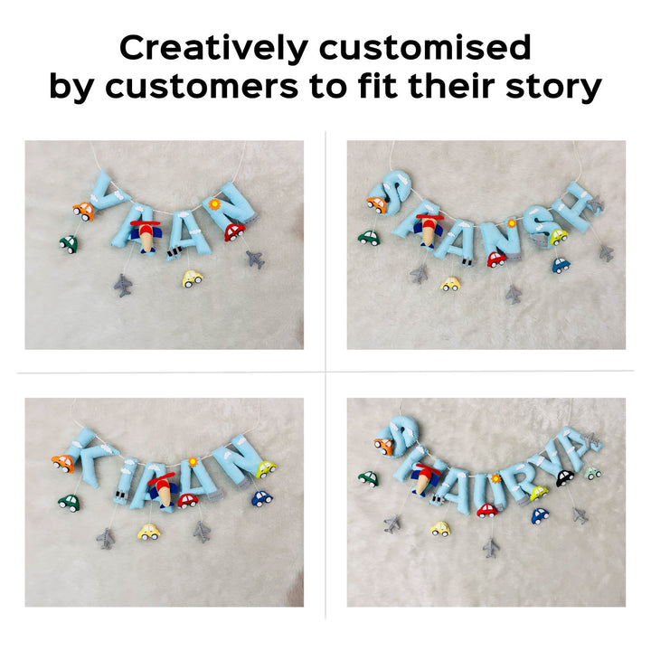 Handcrafted Personalized Cars Theme Bunting For Kids - Name Personalization Examples Hanging
