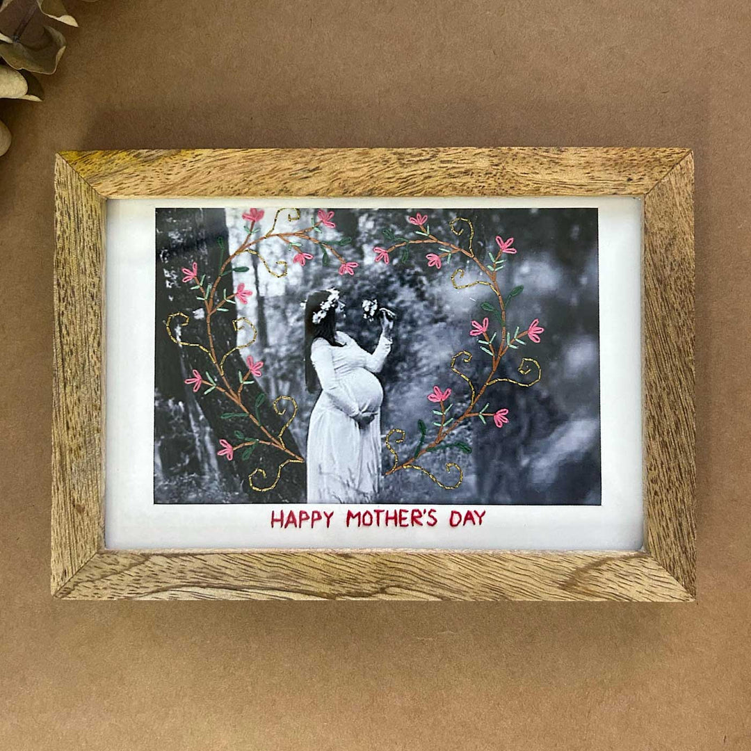 Photo Personalized Pink Floral Embroidery Theme Wooden Photo Frame