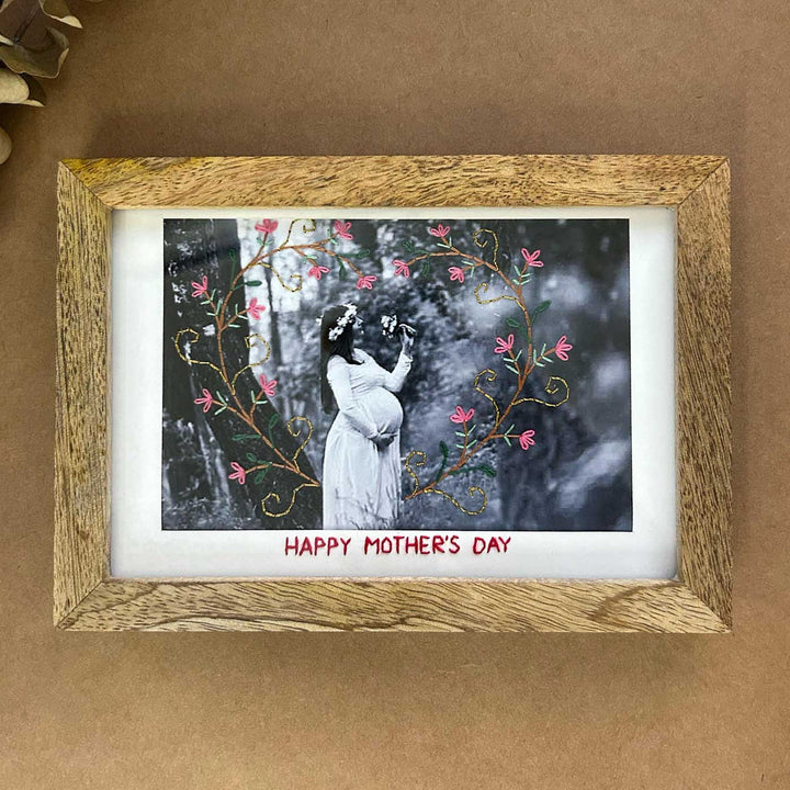 Photo Personalized Pink Floral Embroidery Theme Wooden Photo Frame