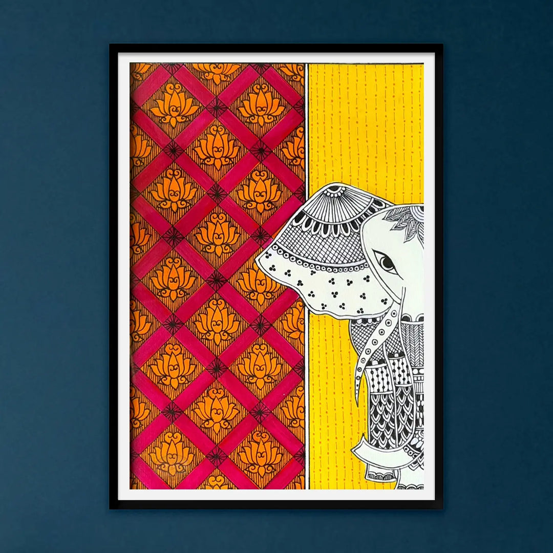 8 x 5 Inch | White Elephant | Original Hand Painted Madhubani Painting On Paper