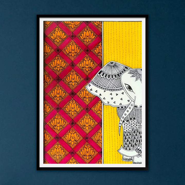 8 x 5 Inch | White Elephant | Original Hand Painted Madhubani Painting On Paper