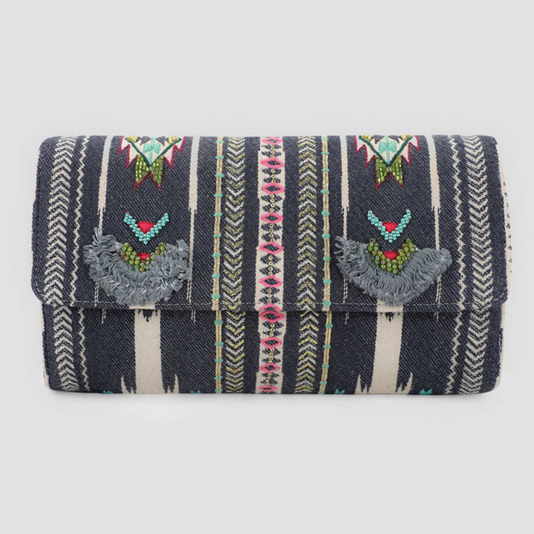 Handmade Embroidered Grey Color Jacquard Sling Bag