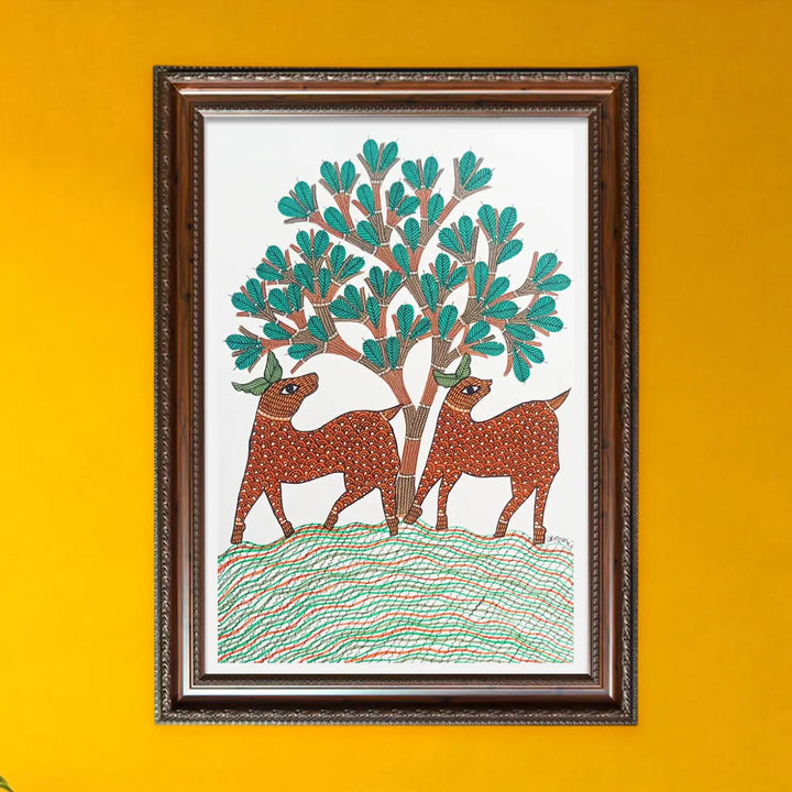11 x 16 Inch | Nature & Wildlife | Original Hand Painted Tribal Gond Art Painting | Acrylic Paint On Paper