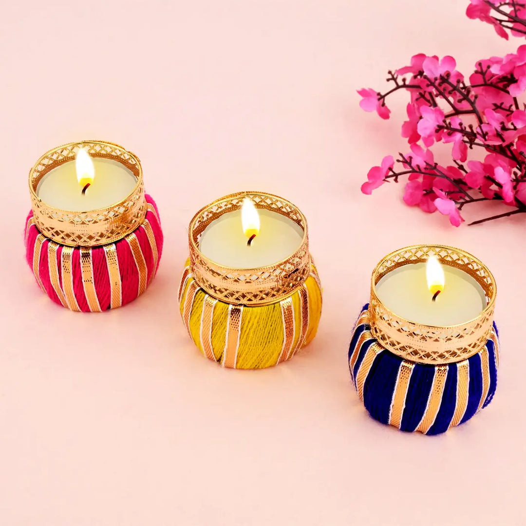 Assorted Handmade Gota Patti Decorative Tealight Holder | Set Of 4