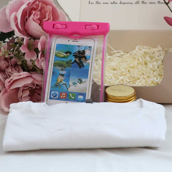Ultimate Holi Essential Box | Includes 1 Waterproof Phone Pouch, 1 Classic White T-Shirt, 1 Chandan Tika, 1 All Things Nice Gift Box
