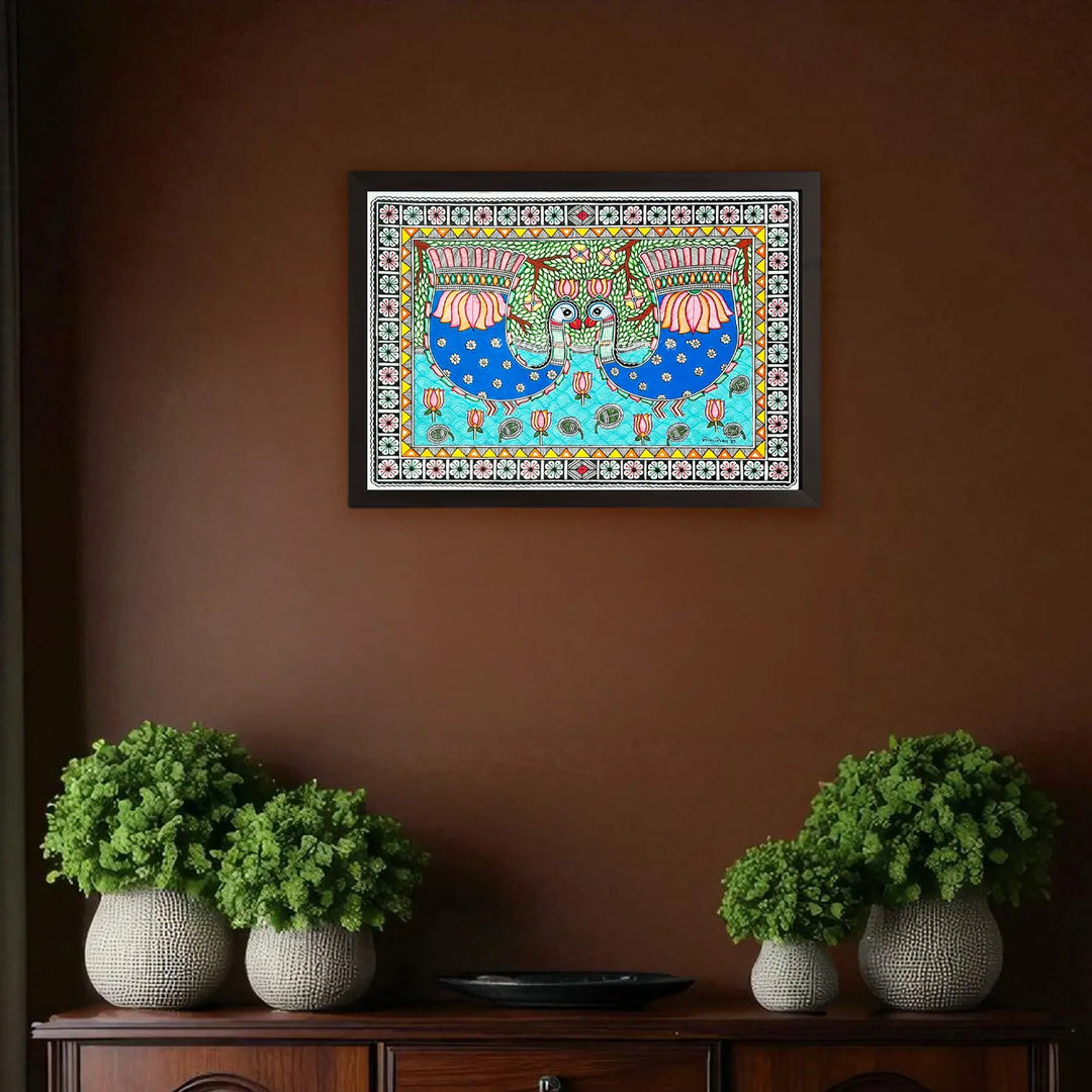11 x 16 Inch | Duo Dancing In Bloom | Original Hand Painted Madhubani Painting On Paper