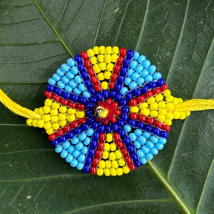 Customized Handmade Beaded Chakri Design Lumba Rakhi For Bhabhi With Roli Chawal - Close-up Alternate Color Bracelet Detail