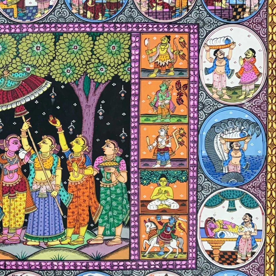 36 X 24 Inch | Handmade Canvas Krishna Leela With DashavatarPainting