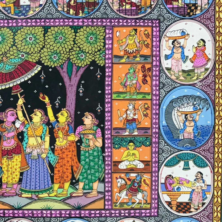 36 X 24 Inch | Handmade Canvas Krishna Leela With DashavatarPainting
