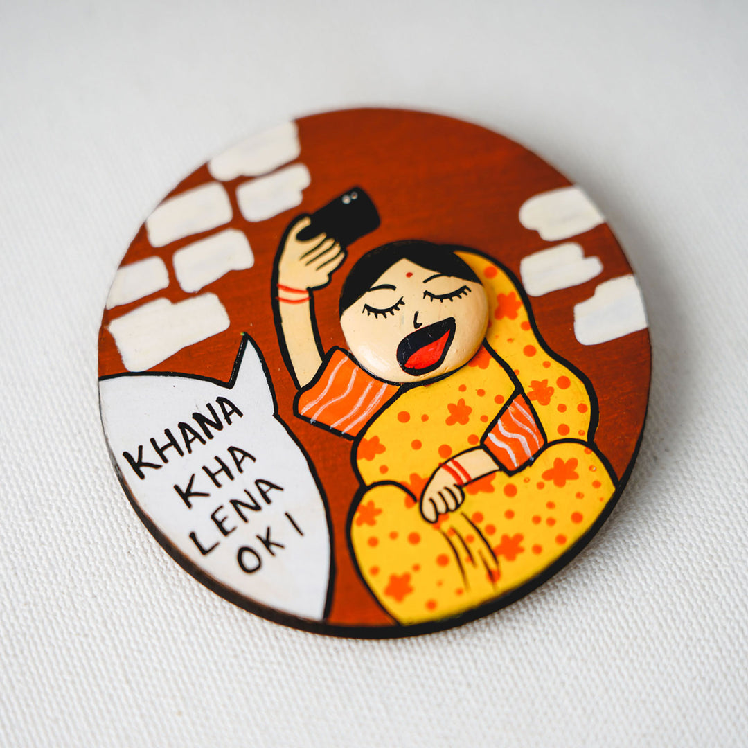 Handcrafted MDF & Clay Aunty Fridge Magnet