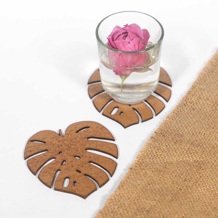 Monstera Leaf MDF Laser-Cut Tropical Chic Coaster Set  | Set of 6