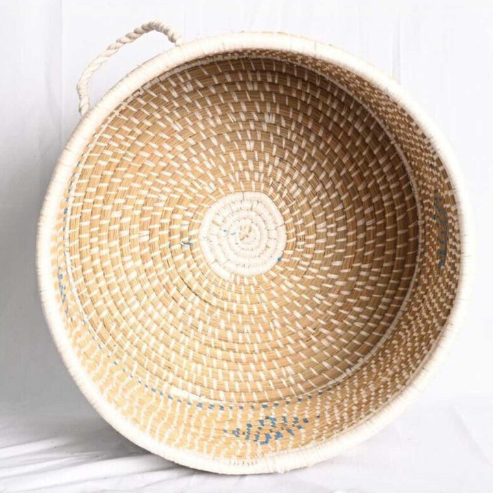 Handmade Ecofriendly Grass Woven Wave Design Moonj Storage Basket